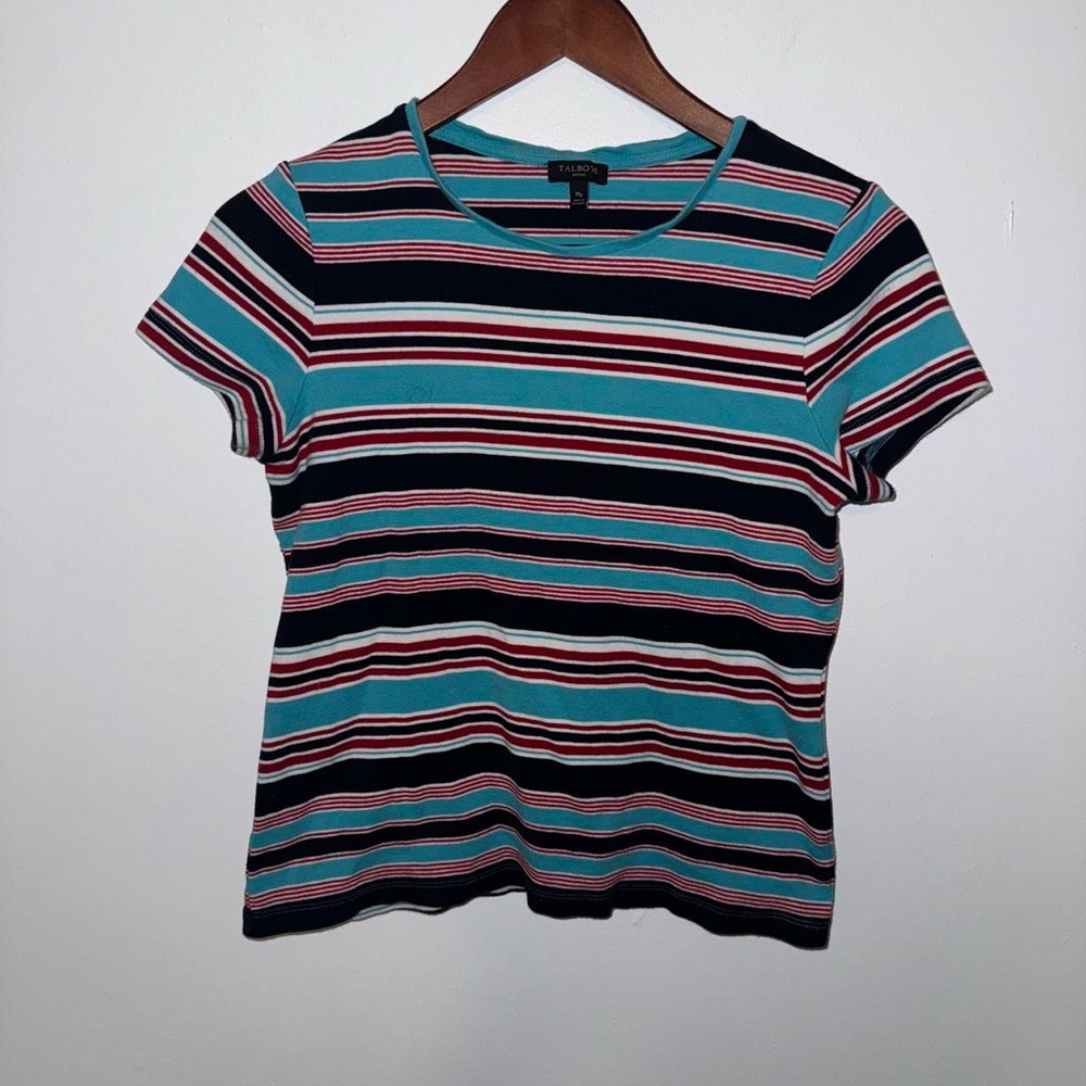 Talbots Blue and Red Striped Short Sleeve Top
